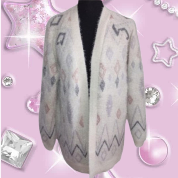 Geo Open Front Fuzzy Cardigan - Picture 1 of 11